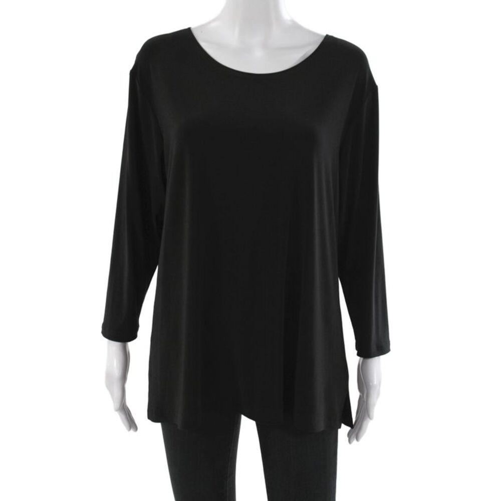 Simpli Womens Tunic Blouse Black Scoop Neck Long Sleeve Jersey Size L
